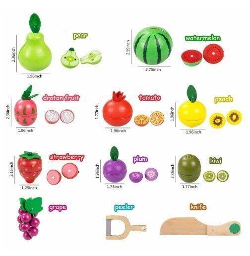 Canasta Frutas Madera Magnéticas Cortar 12 Piezas-4