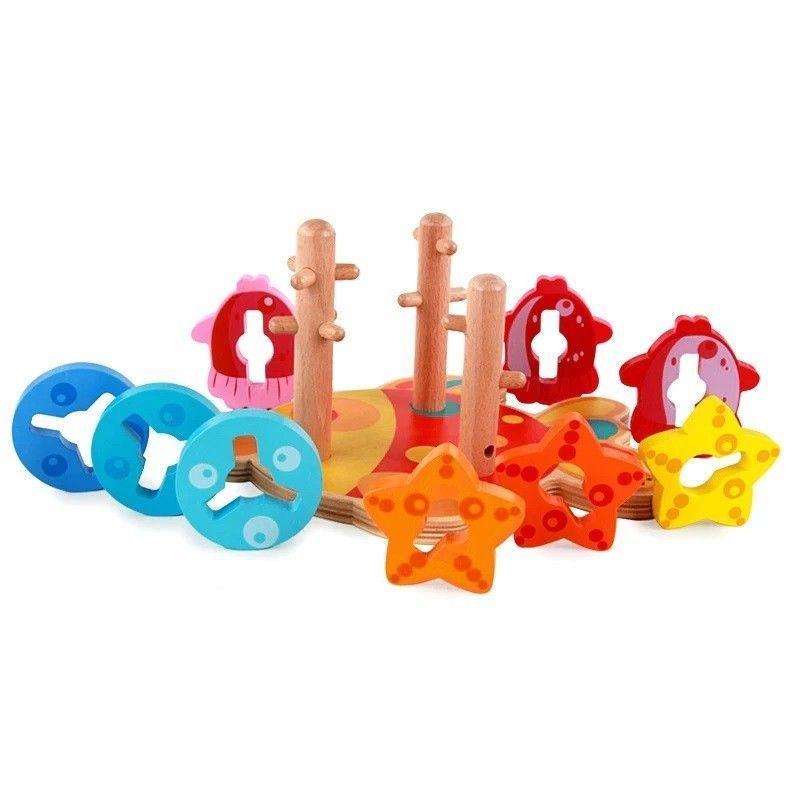 Juego Didáctico Madera Encaje Apilar Pez-1