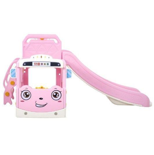 Set 3 en 1 Autobús Tobogán y Columpio Rosado-2
