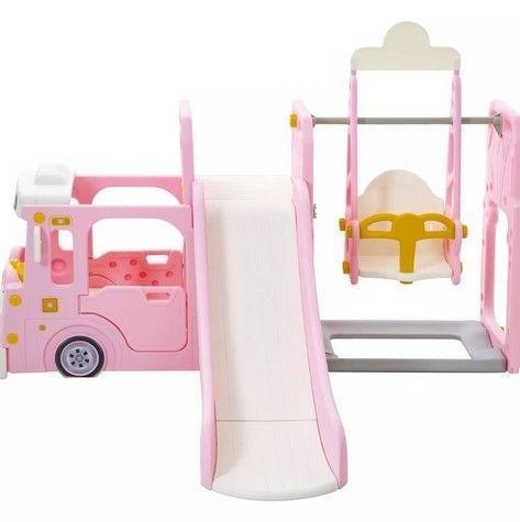 Set 3 en 1 Autobús Tobogán y Columpio Rosado-3
