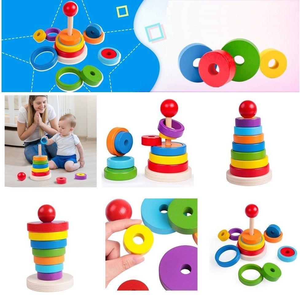 Juego Didáctico Madera Encaje Apilar Torre Círculos-3