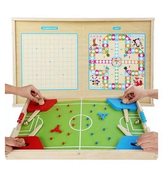 Juego Mesa Madera 3 en 1 Fútbol Ludo Damas-0