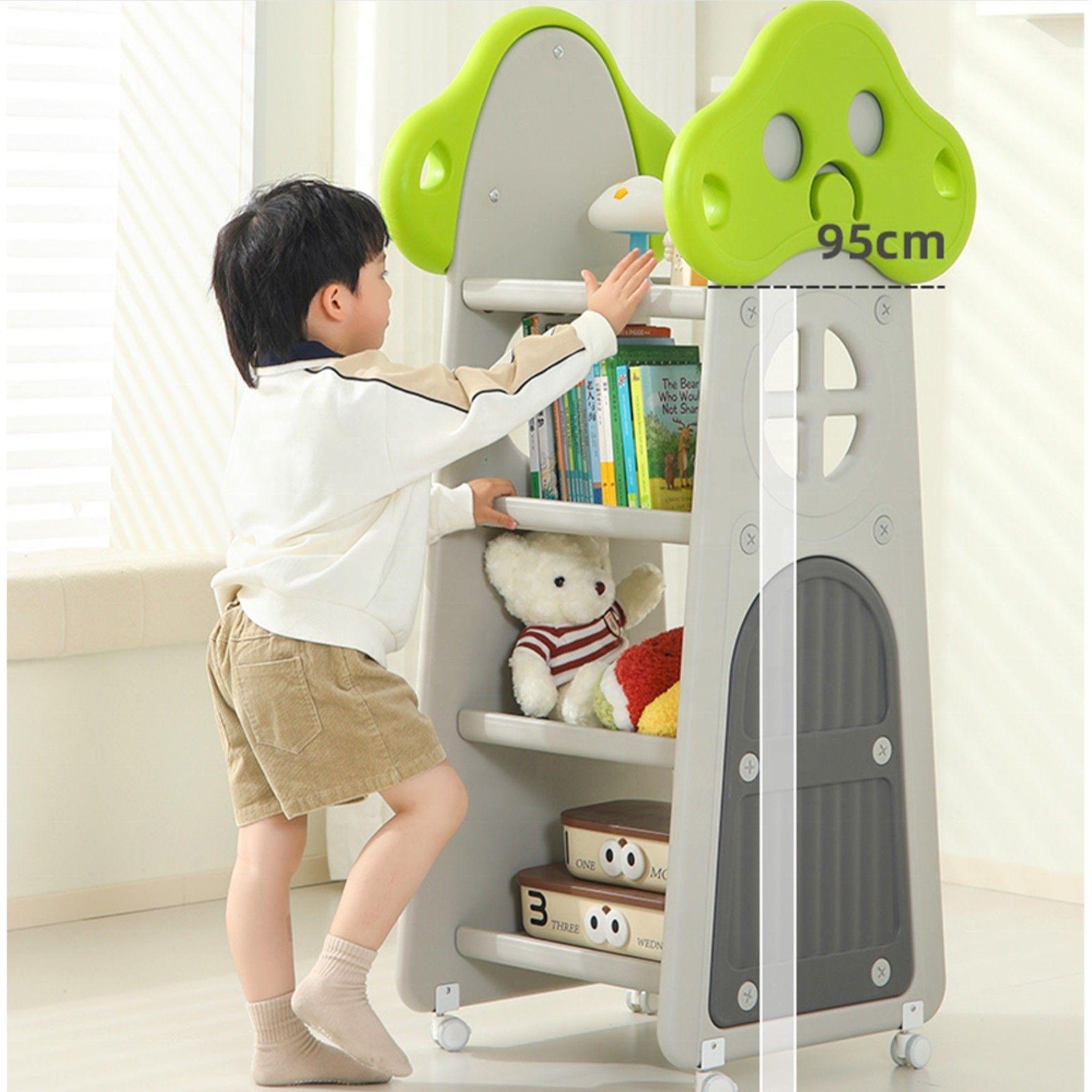 Mueble Infantil Estante con Ruedas Repisas y Cajas Gris-2