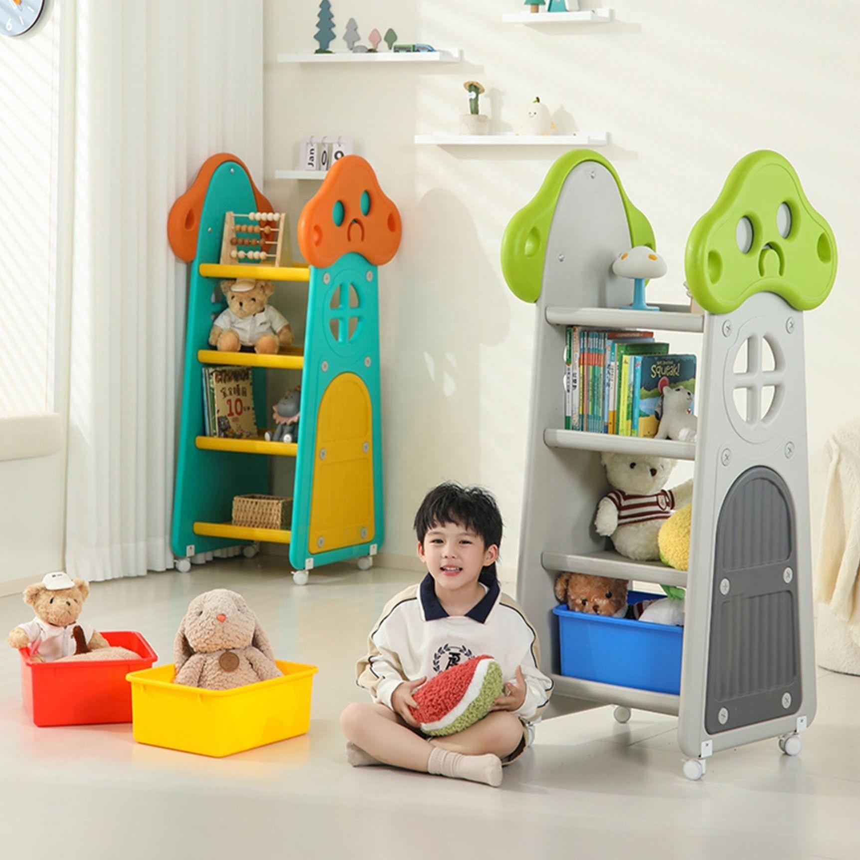 Mueble Infantil Estante con Ruedas Repisas y Cajas Gris-4