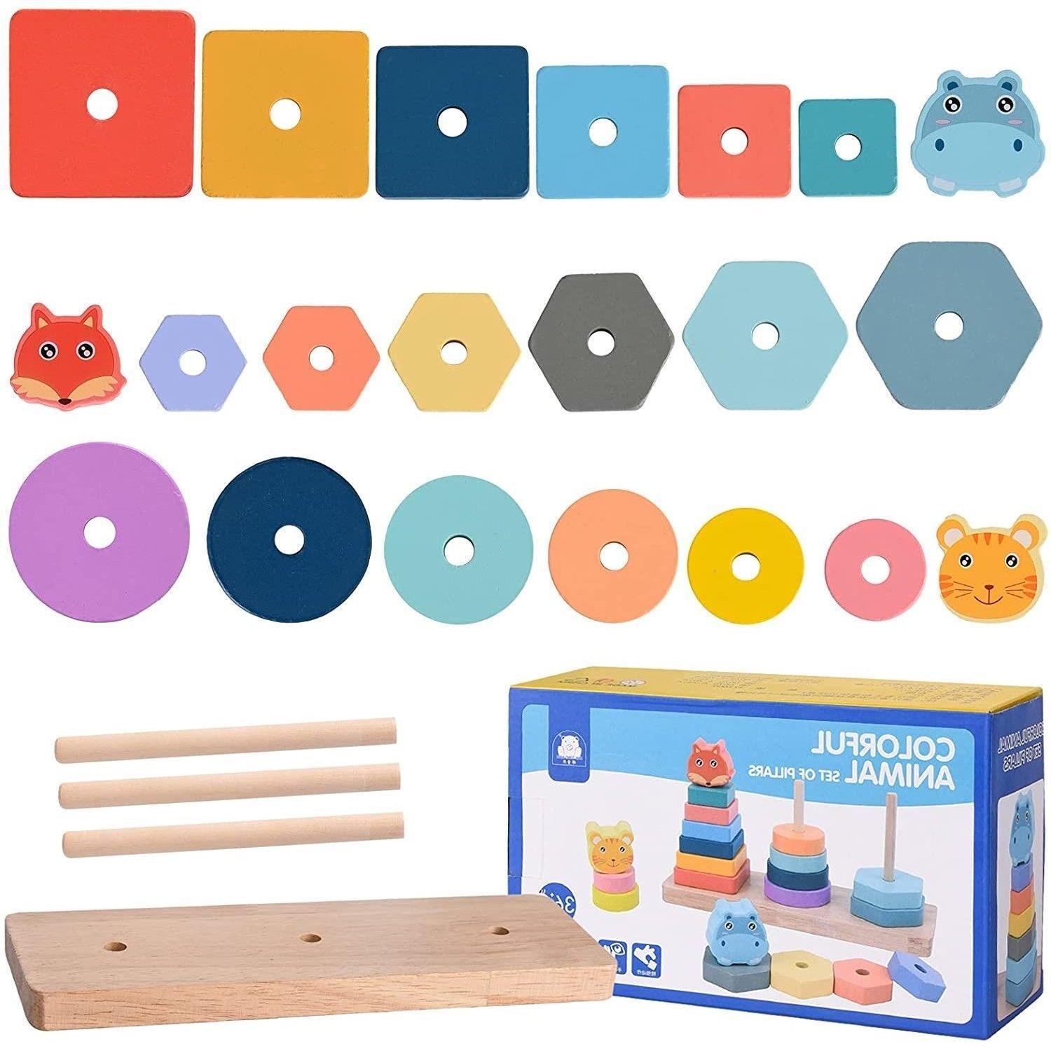 Juego Didáctico Madera Encaje Apilar Animales Triple-1