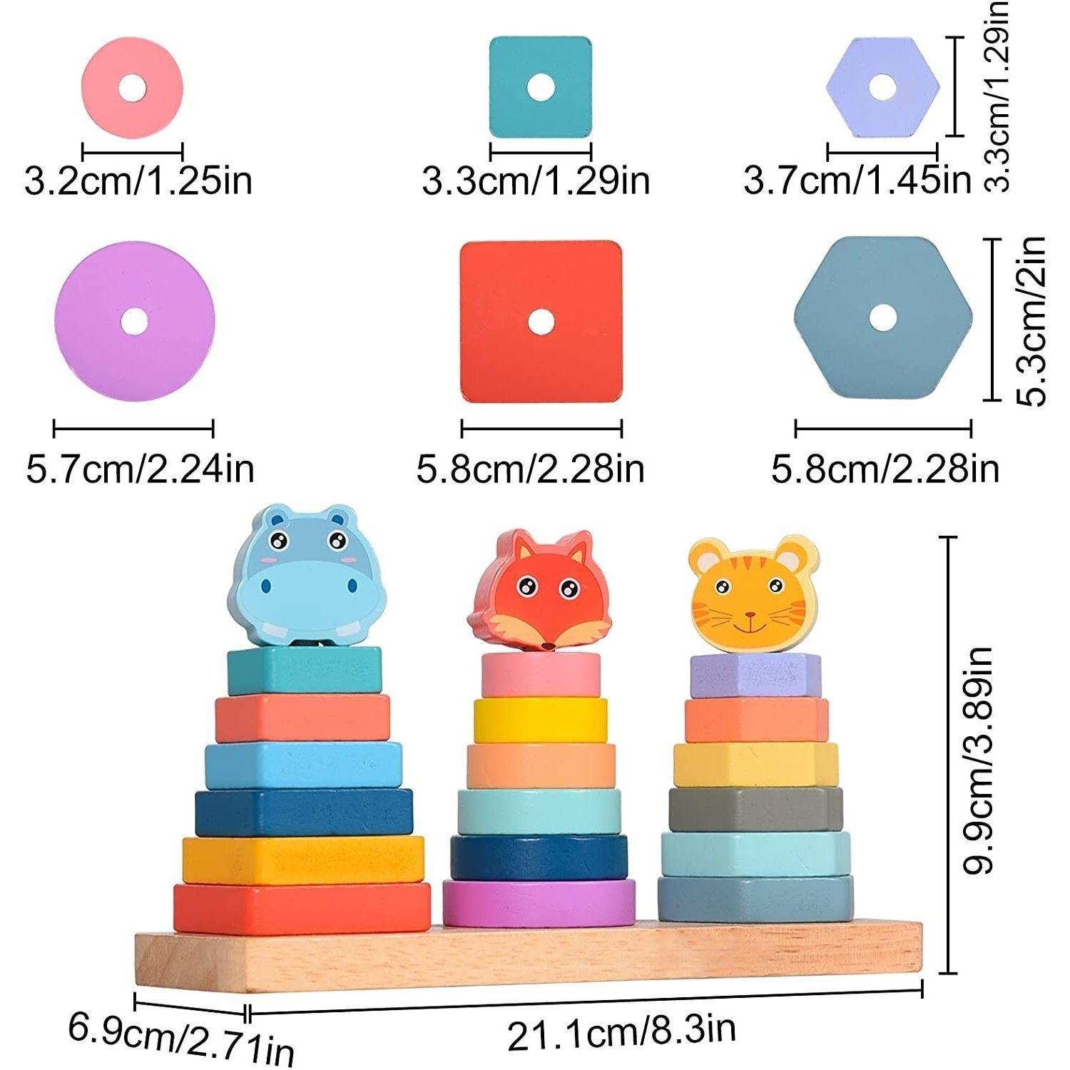 Juego Didáctico Madera Encaje Apilar Animales Triple-3
