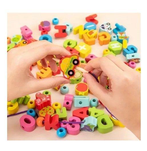 Juego Didáctico Madera Enhebrar Figuras 100 Piezas-2
