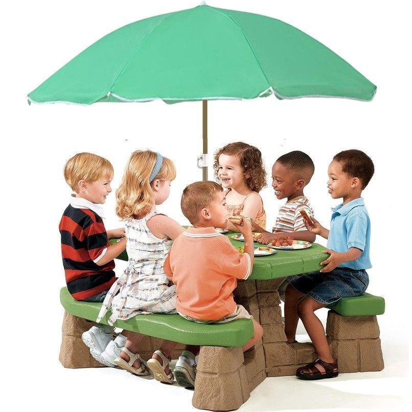 Mesa Infantil Picnic con Banquetas y Quitasol calidad Ludik Clásica-3
