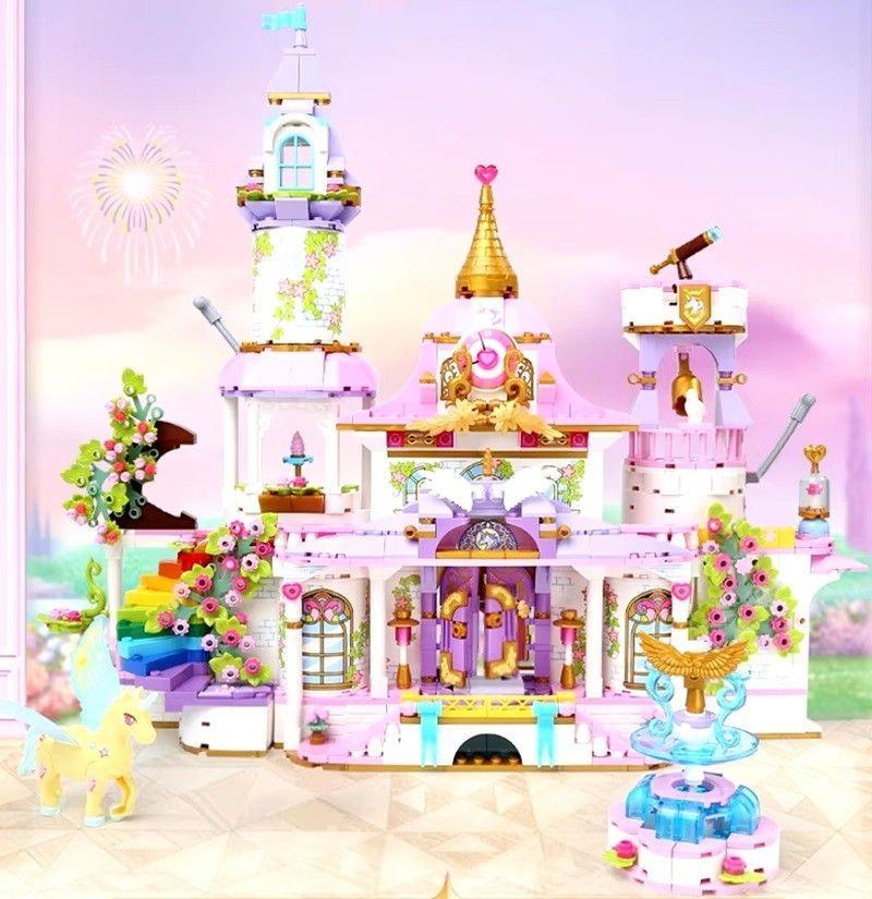 Castillo Princesa Flores Unicornio Bloques Construcción-4