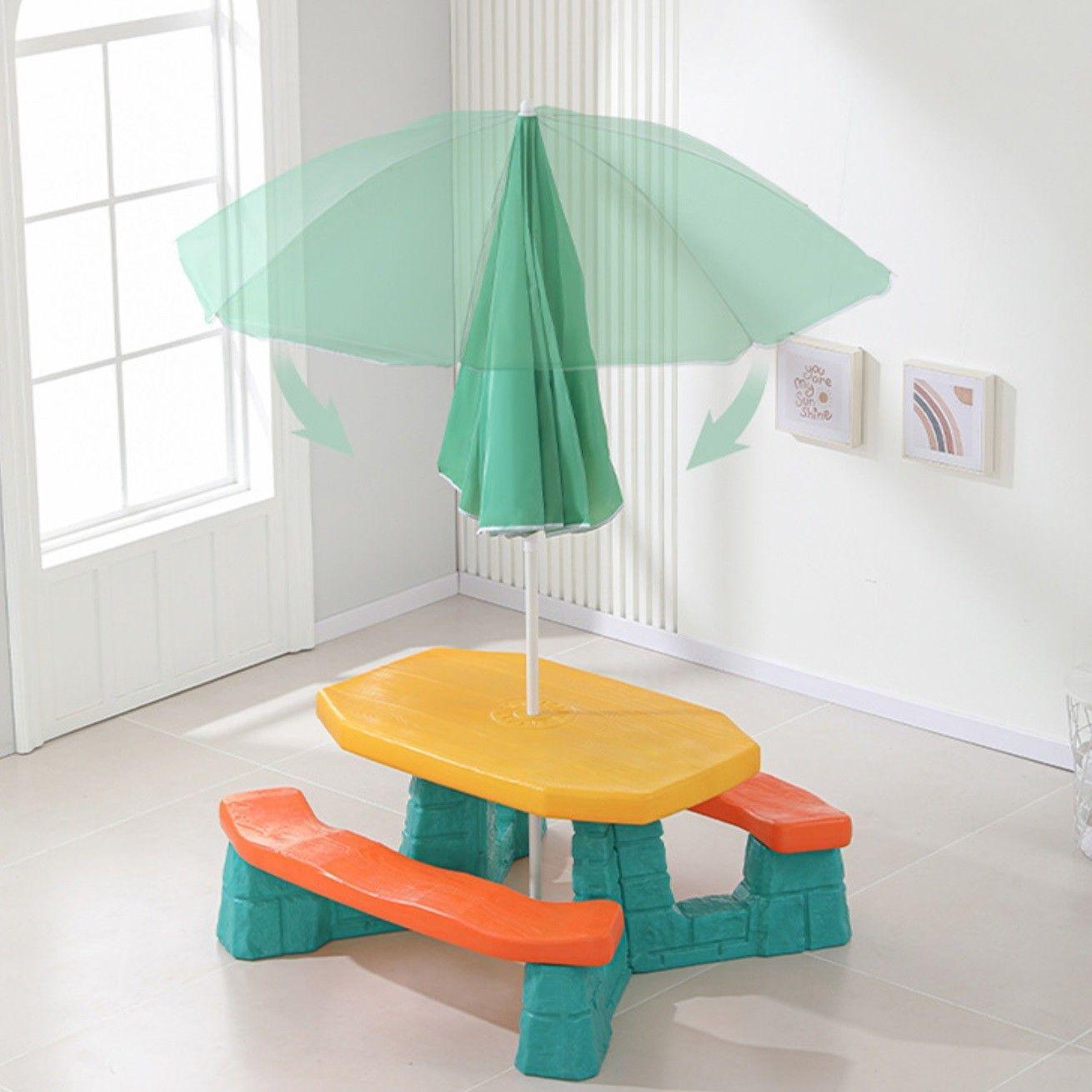Mesa Infantil Picnic con Banquetas y Quitasol calidad Ludik Colorida-4