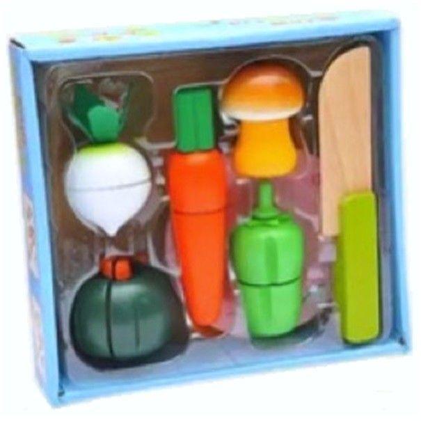 Vegetales Madera Cortar con Cuchillo y Plato-3