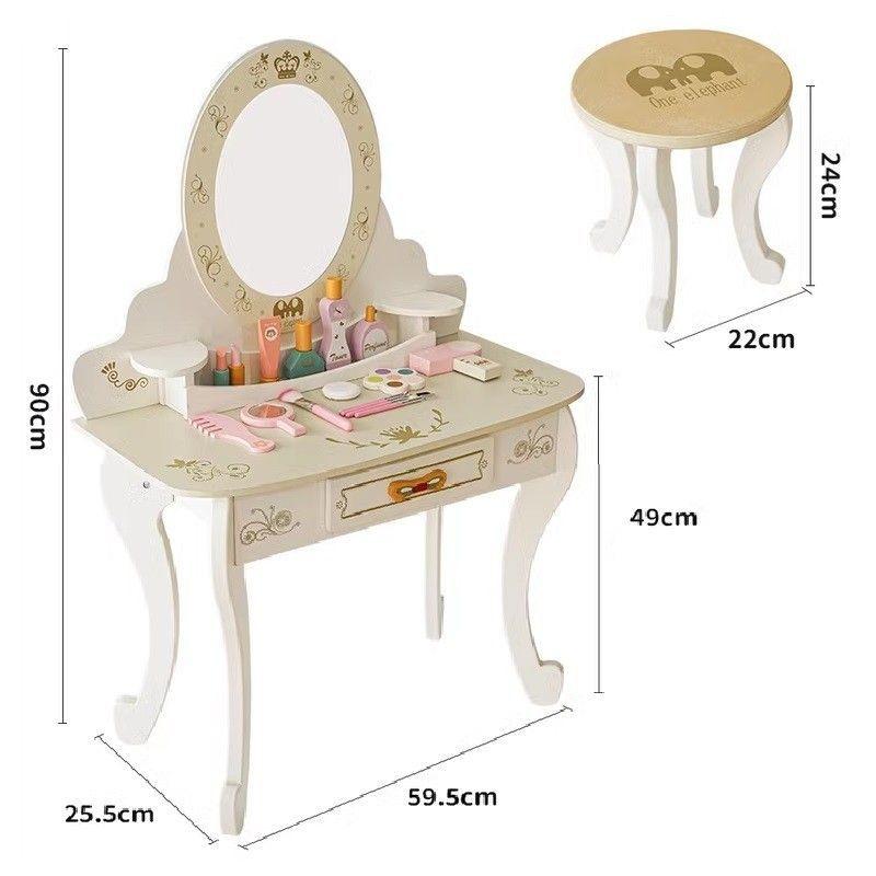 Tocador Madera Princesa Infantil con Taburete y Set de Belleza-2
