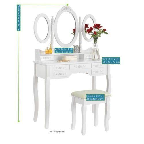 Tocador Madera Infantil con Espejo Triple y Asiento Taburete-2