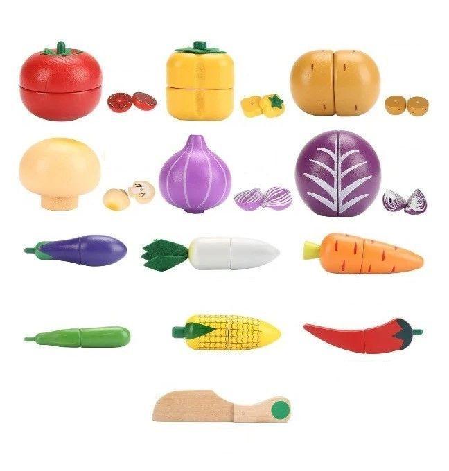 Canasta Vegetales Madera Magnéticos Cortar 14 Piezas-4