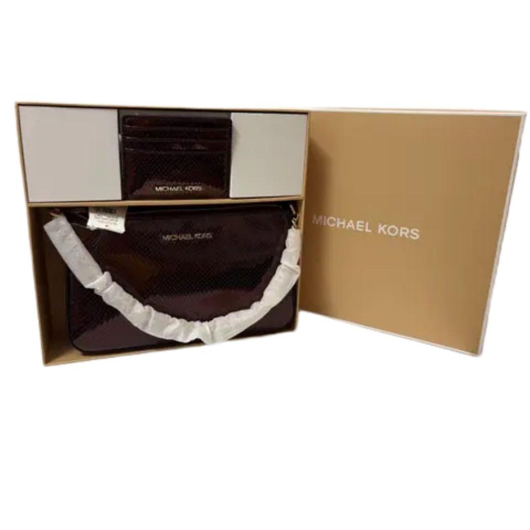 Cartera Michael Kors Set con tarjetero Oxblood burdeo metalizado-4