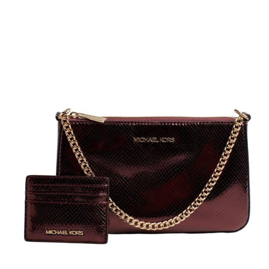 Cartera Michael Kors Set con tarjetero Oxblood burdeo metalizado-7