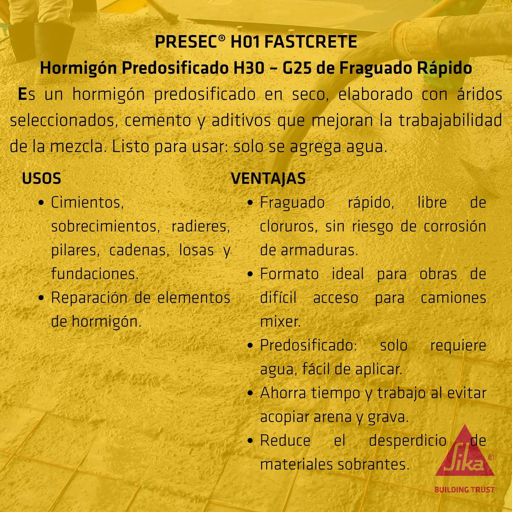 Presec H01 Fastcrete Hormigón Rápido 25kg-2