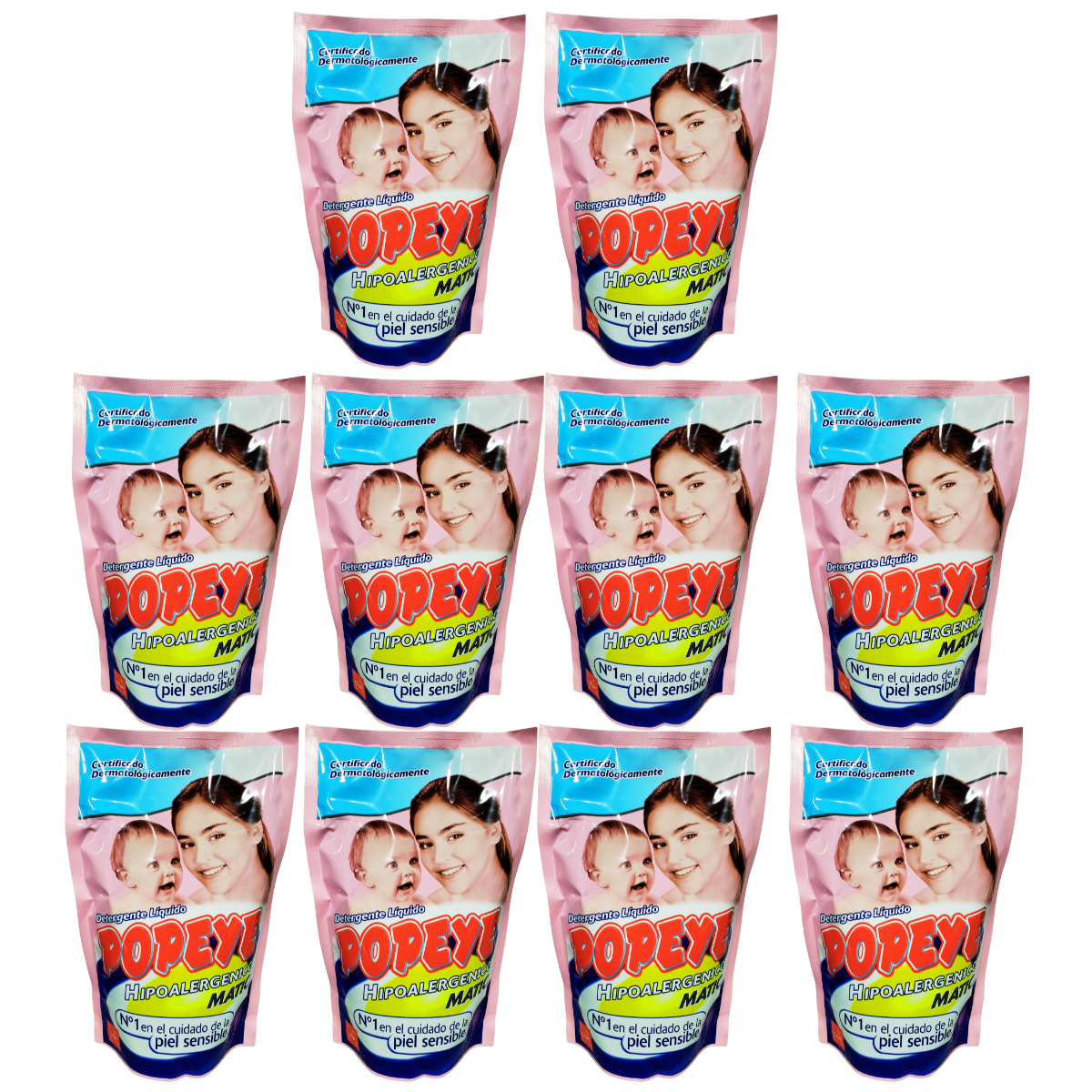 Pack 10 Detergente Líquido Popeye Hipoalergénico 800ml-0