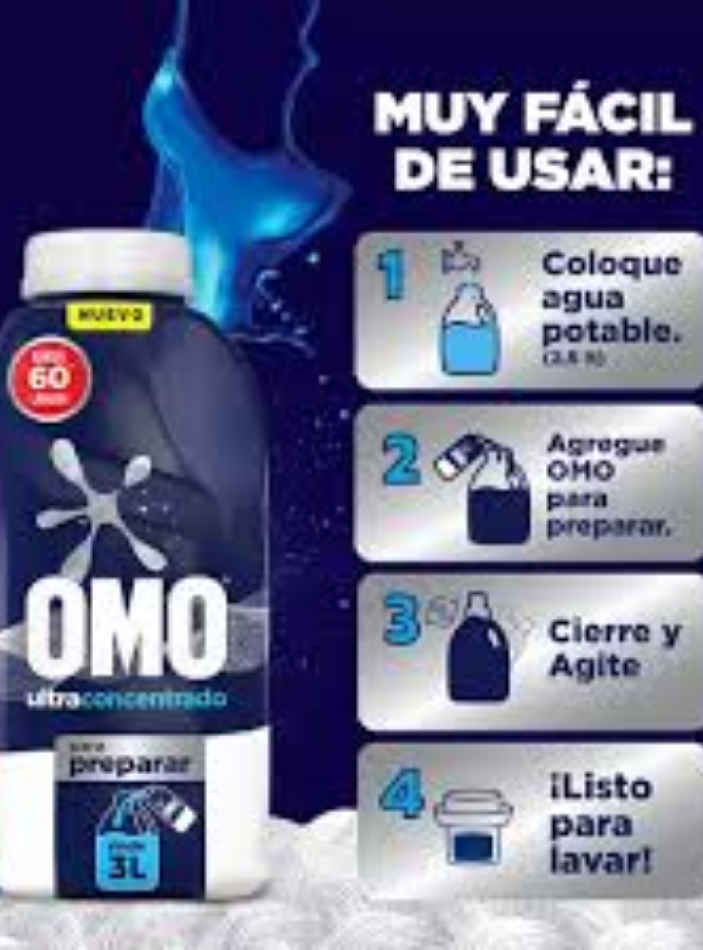 Detergente Omo Ultraconcentrado Rinde 60 Lavados Pack 12-2
