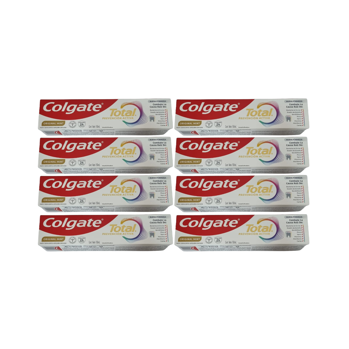 Pack 8 Pastas Dentales Colgate Total Prevenci n Activa Original Mint 150 ml-0