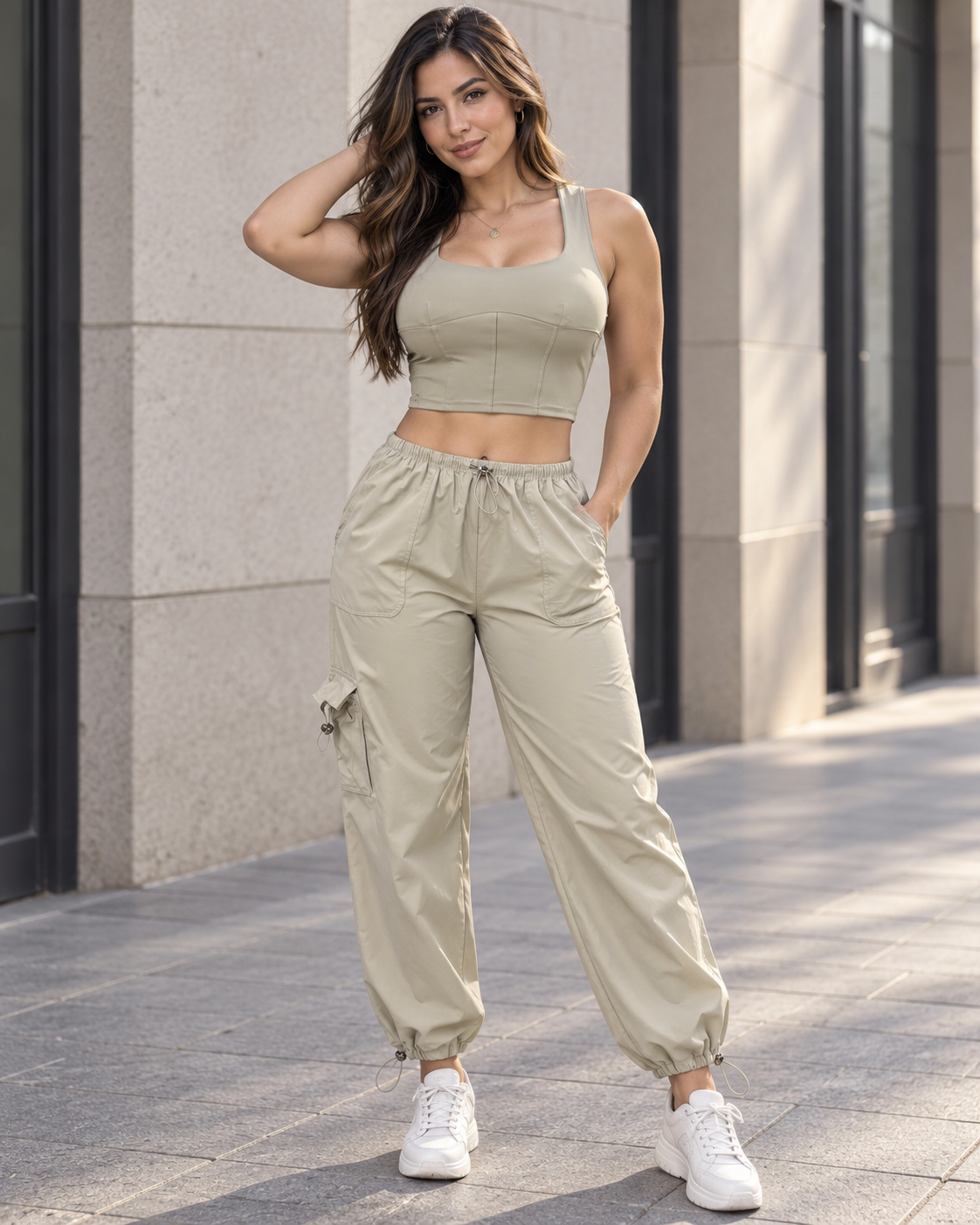 Conjunto Mujer Top Ajustado y Pantalón Cargo con Cordón-0