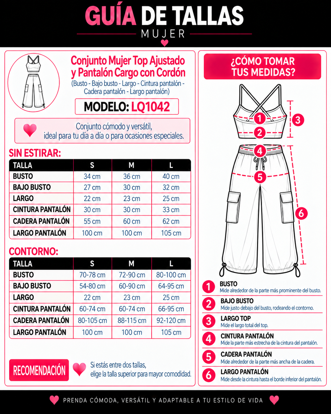 Conjunto Mujer Top Ajustado y Pantalón Cargo con Cordón-3