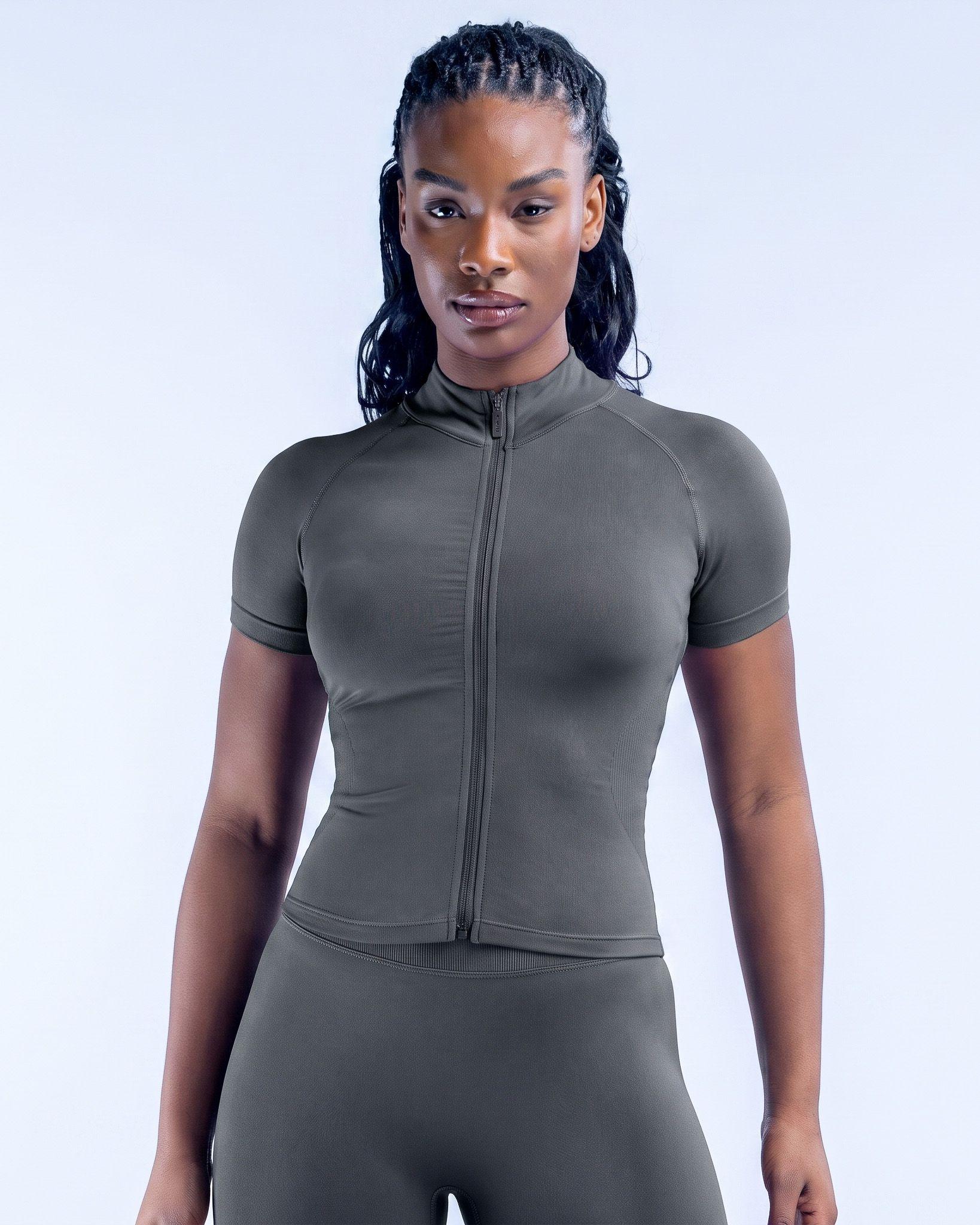 Polera Deportiva Mujer Ajustada con Cierre Manga Corta Gym - YJ341-2