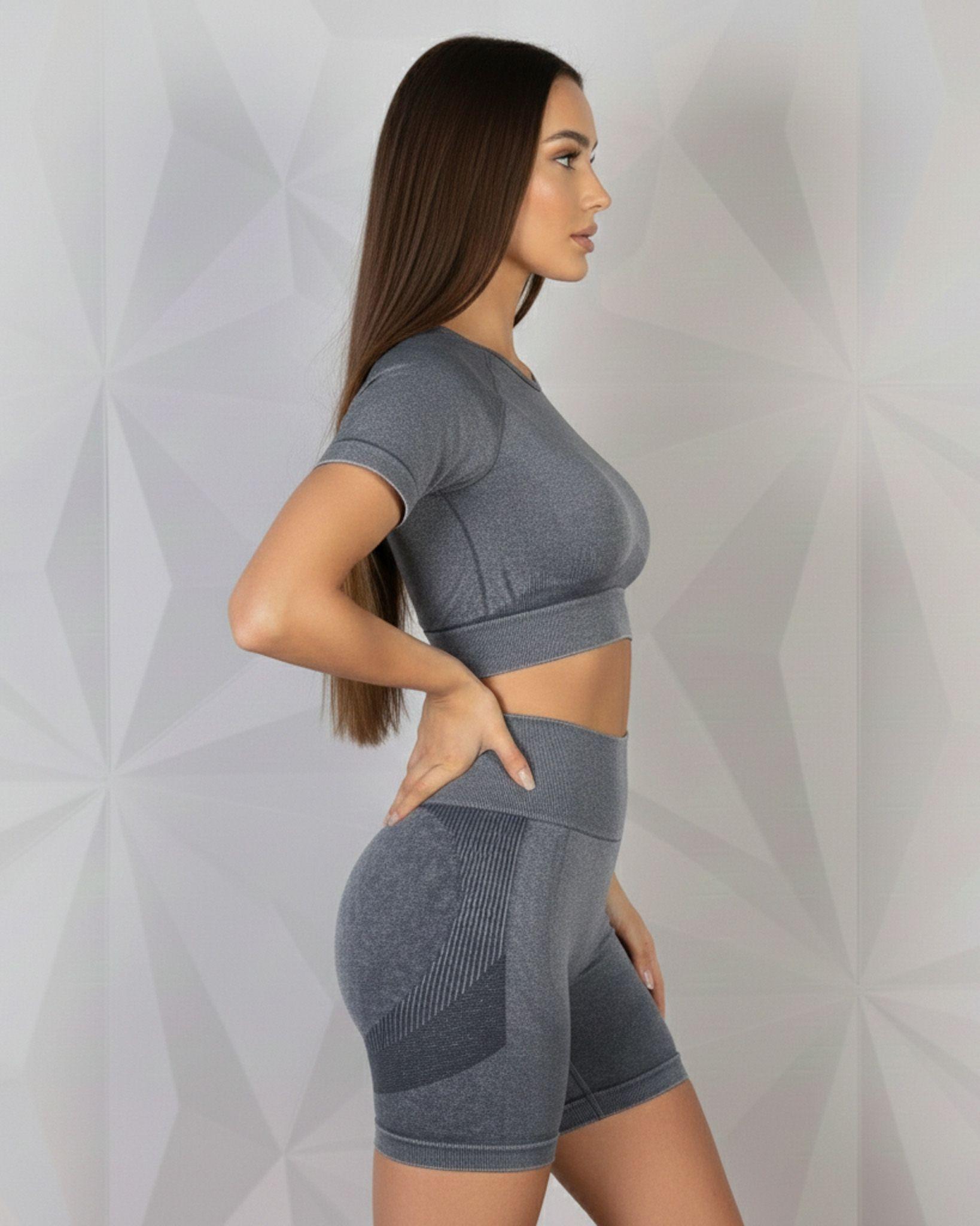 Conjunto Deportivo Mujer Manga Corta Y Short Push Up Yj203-2