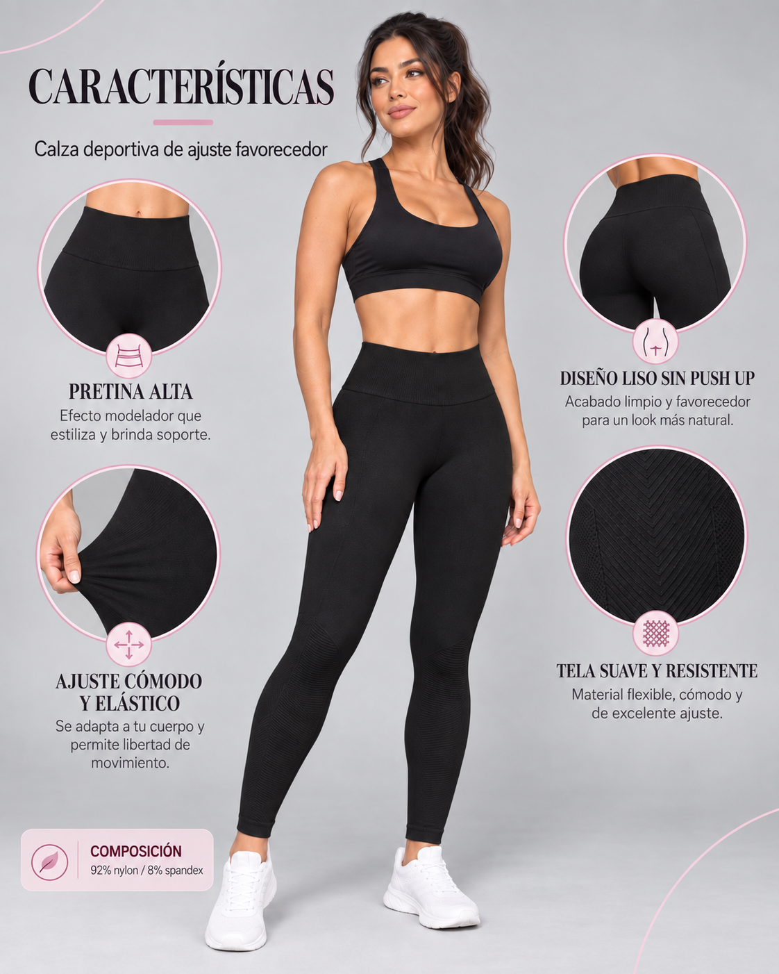 Calza Larga Deportiva Mujer Pretina V Seamless Soporte Muscular-3