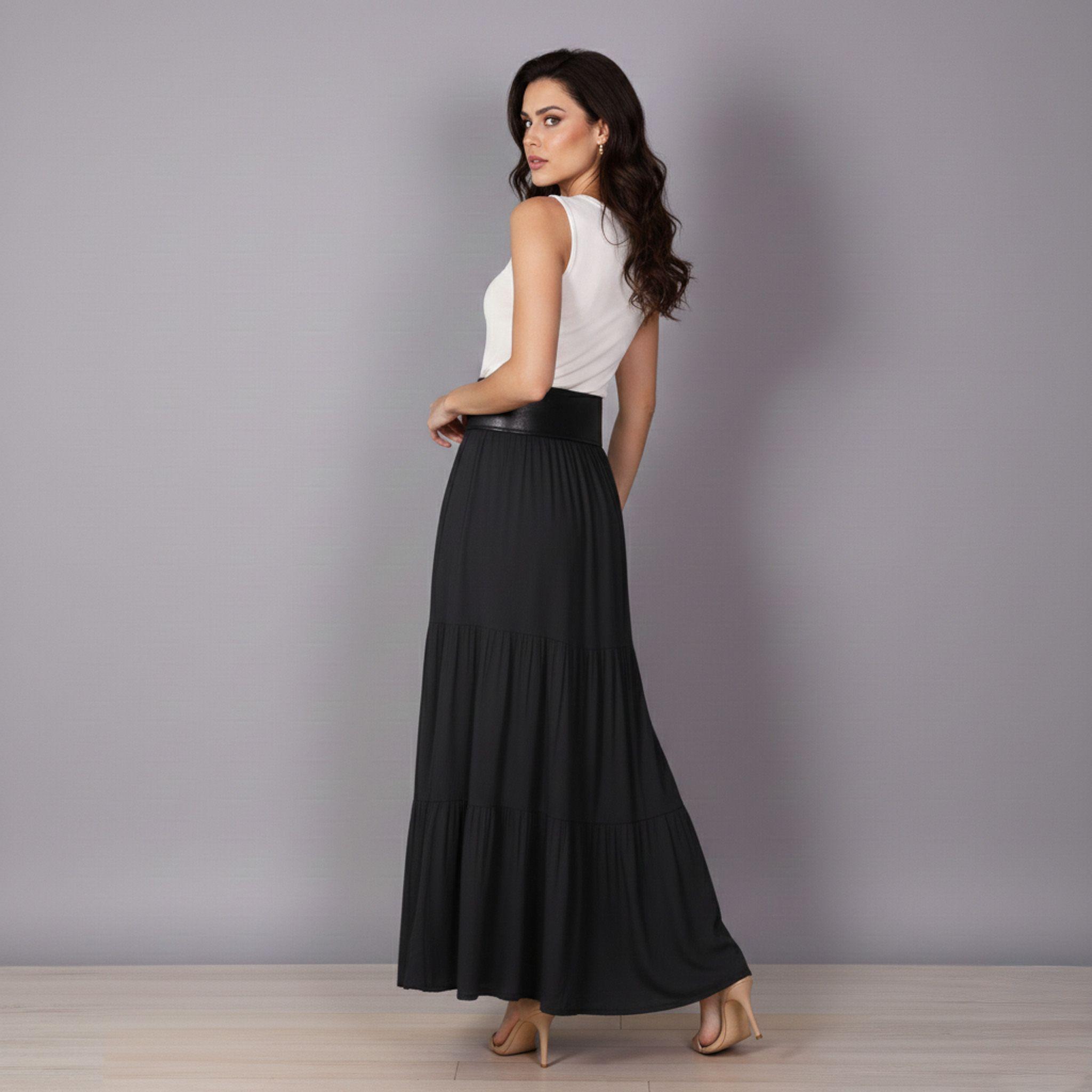 Falda Larga Elegant Mujer Con Cinturon Tiro Alto-2