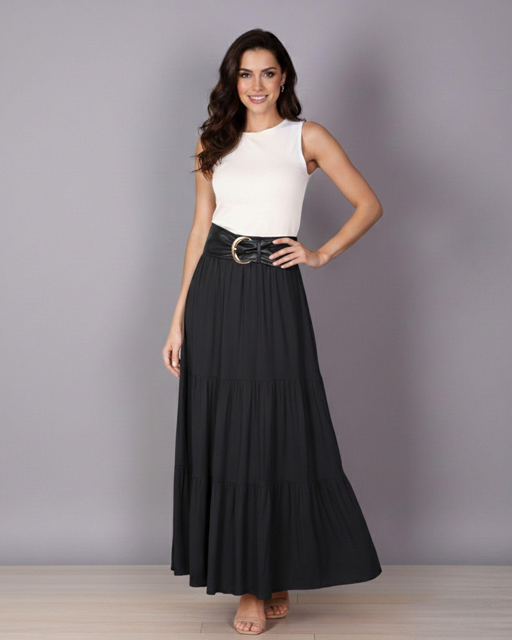 Falda Larga Elegant Mujer Con Cinturon Tiro Alto-2