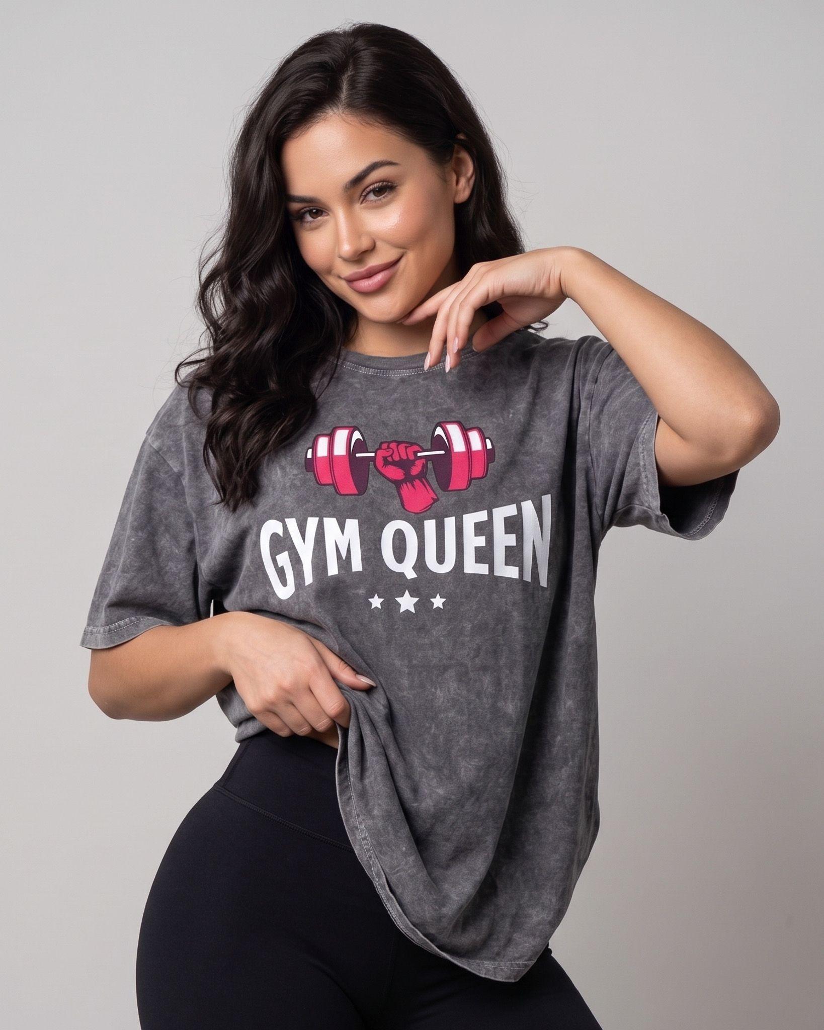 Polera Oversize Mujer Gym Queen - Look Retro Prelavada-0