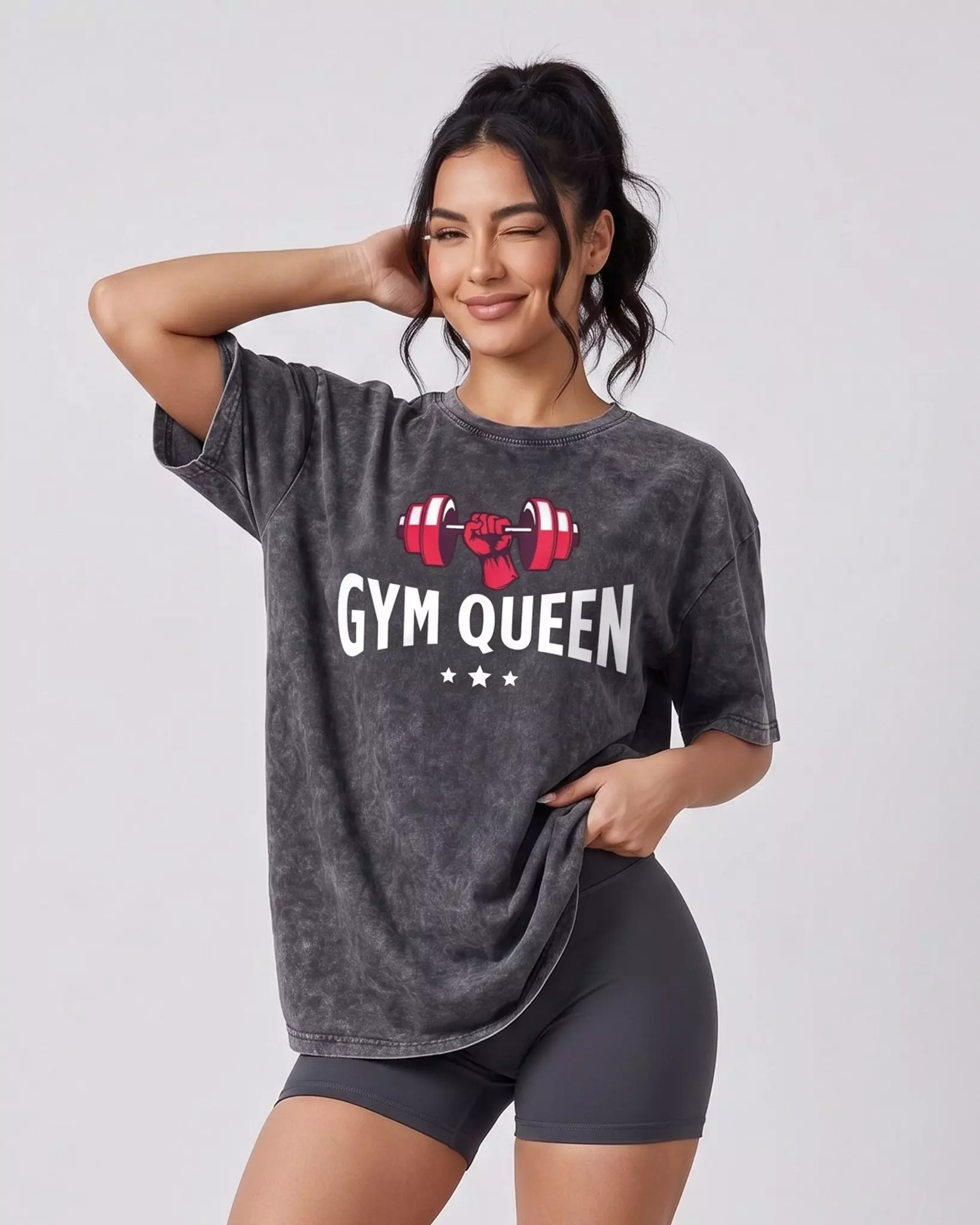 Polera Oversize Mujer Gym Queen - Look Retro Prelavada-1