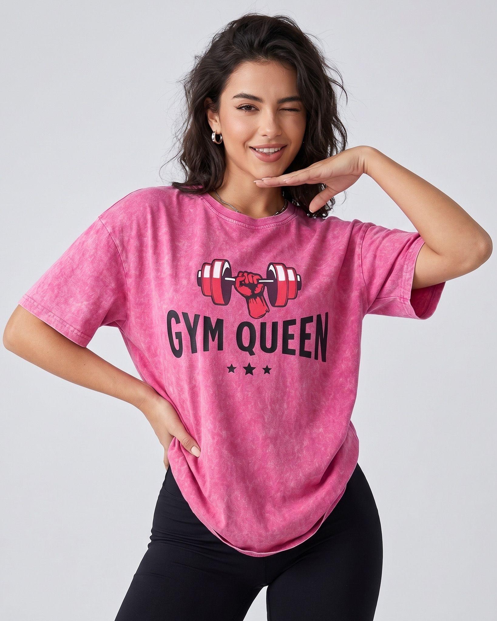 Polera Oversize Mujer Gym Queen - Look Retro Prelavada-0