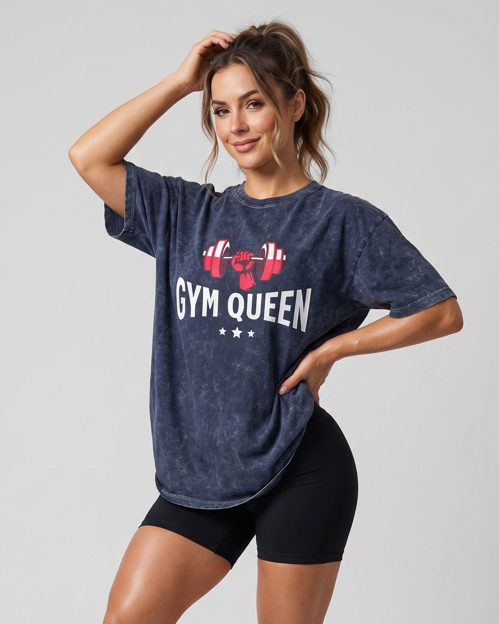 Polera Oversize Mujer Gym Queen - Look Retro Prelavada-0