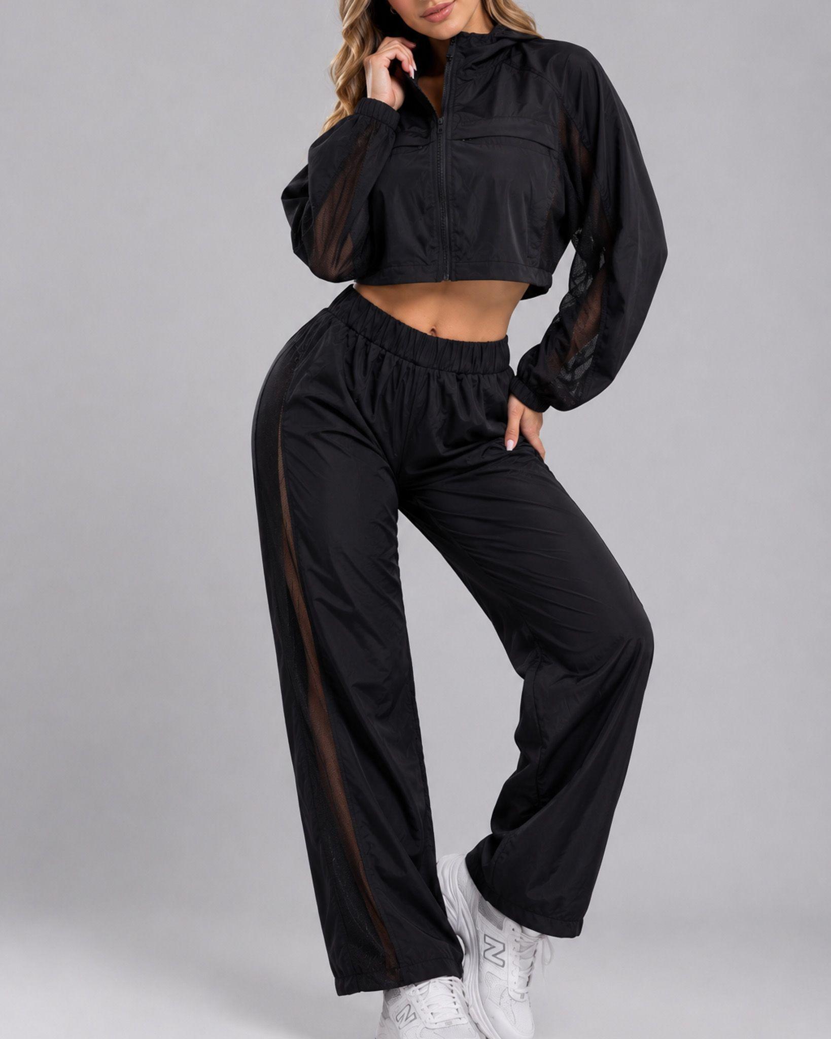 Conjunto Deportivo Femenino Chaqueta Crop Y Pantalón Palazzo-0