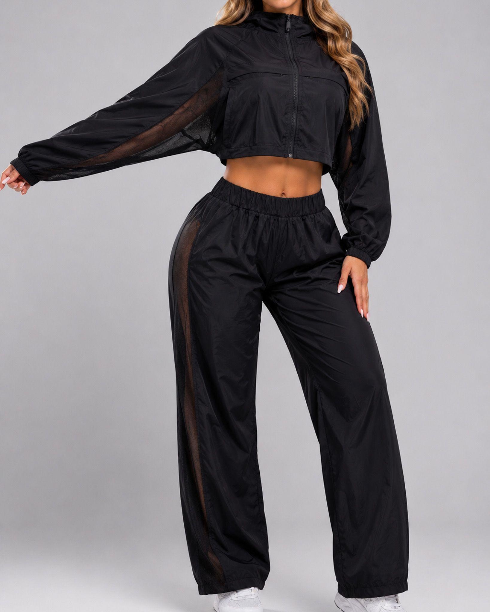 Conjunto Deportivo Femenino Chaqueta Crop Y Pantalón Palazzo-1