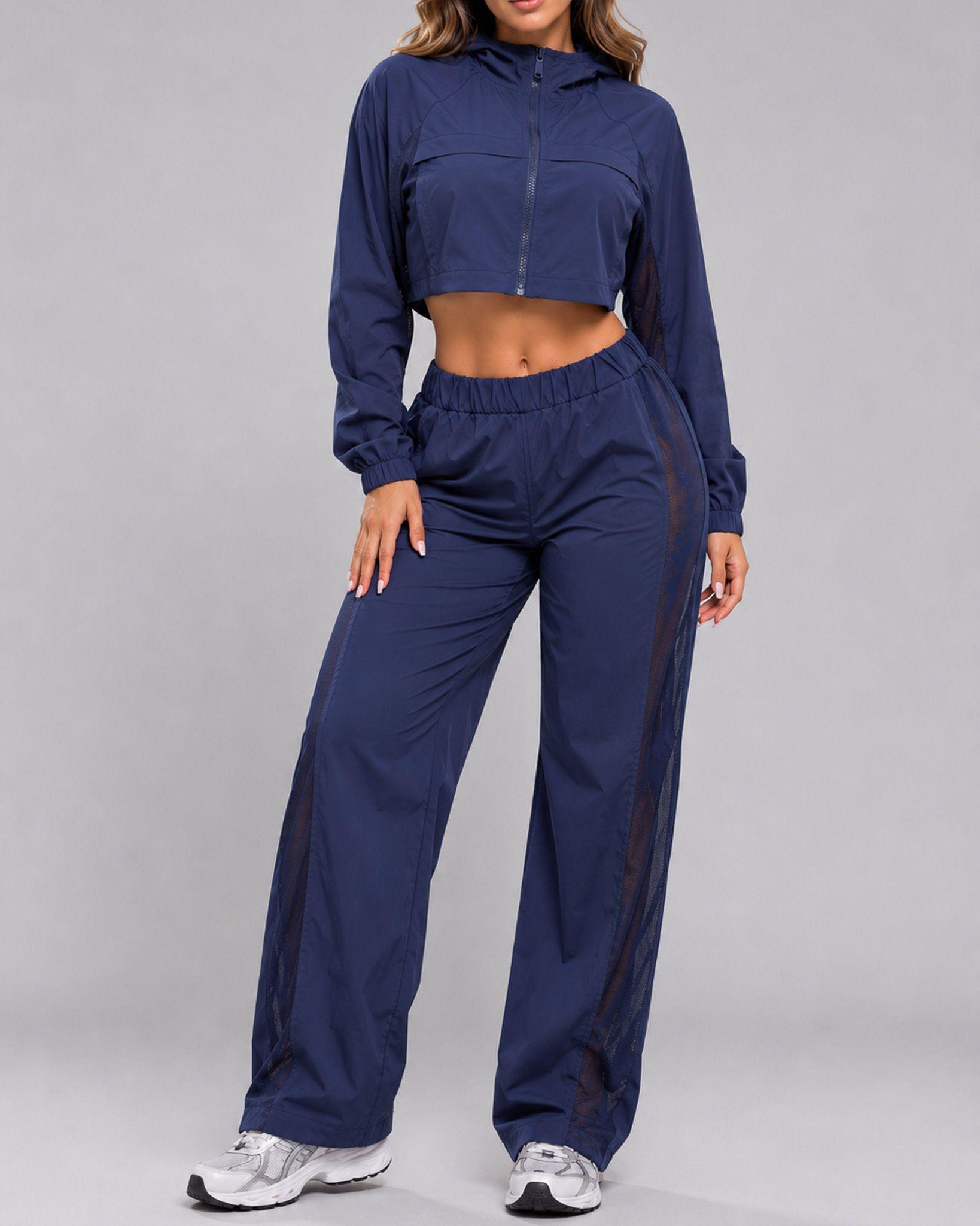 Conjunto Deportivo Femenino Chaqueta Crop Y Pantalón Palazzo-0