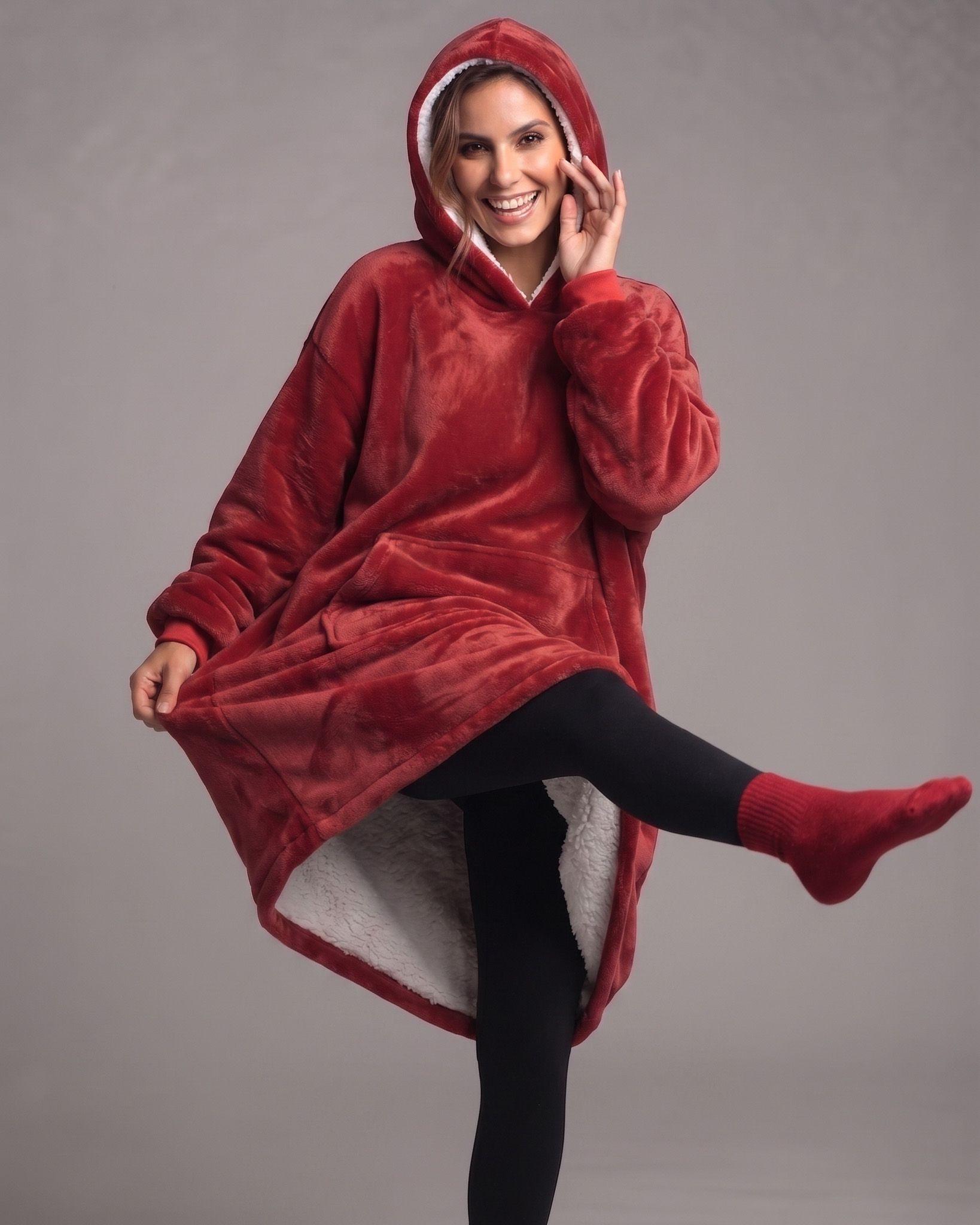 Maxi Poleron Manta Sherpa Bata Polar Con Capucha Invierno-2