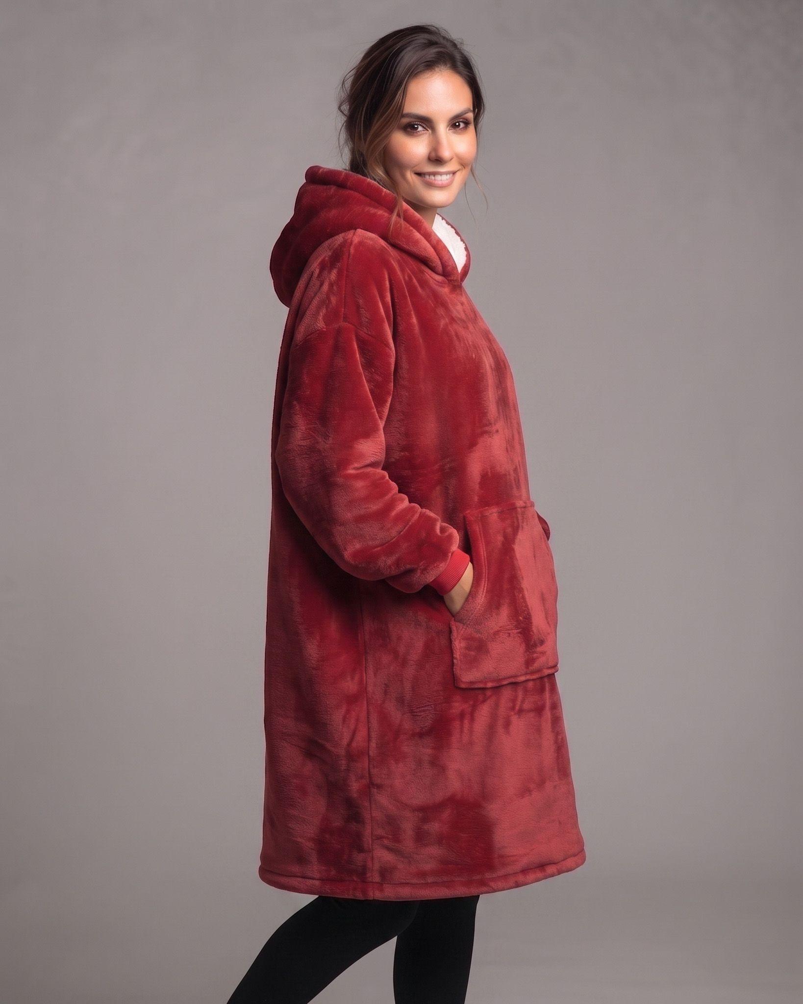 Maxi Poleron Manta Sherpa Bata Polar Con Capucha Invierno-3