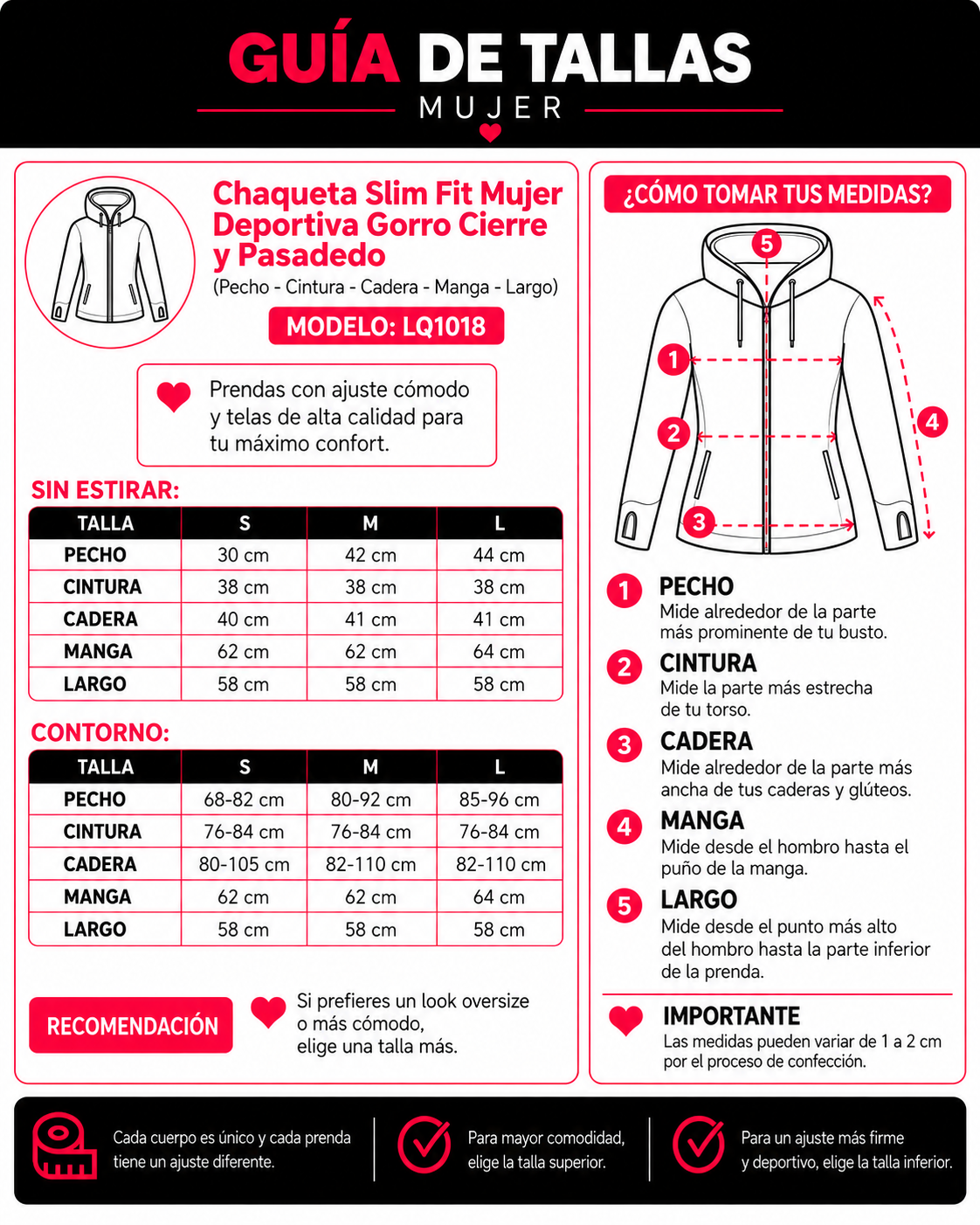 Chaqueta Slim Fit Mujer Deportiva Gorro Cierre y Pasadedo-5