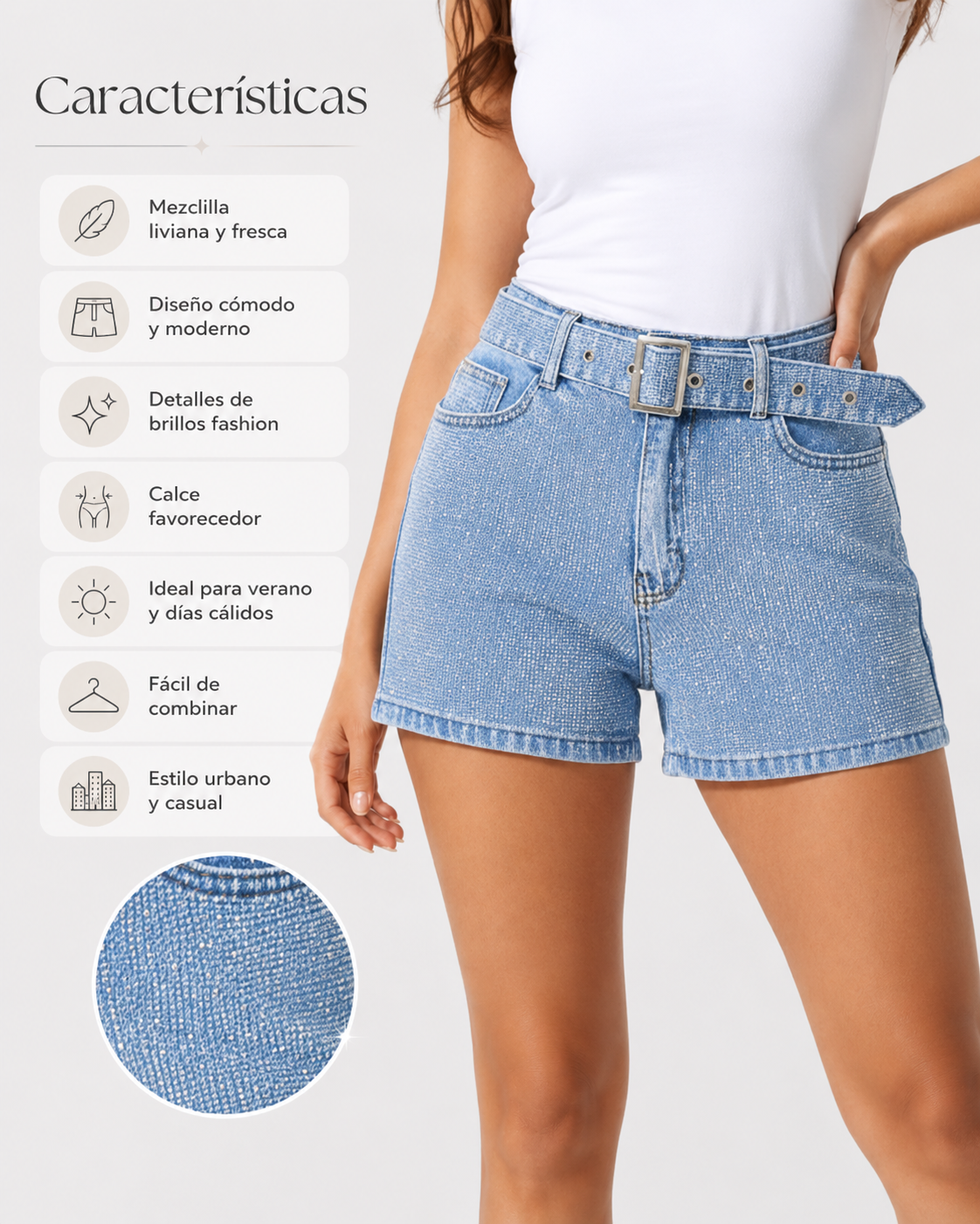 Short De Mezclilla Fresco con Brillos Fashion-1