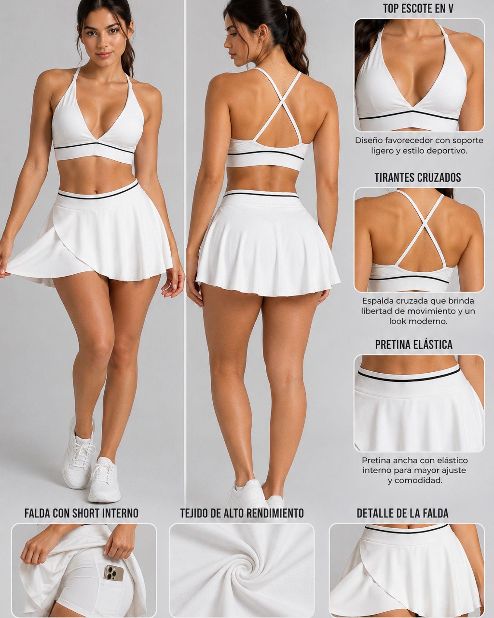 Conjunto Deportivo Femenino Falda Short Y Top Tenis Gym-1