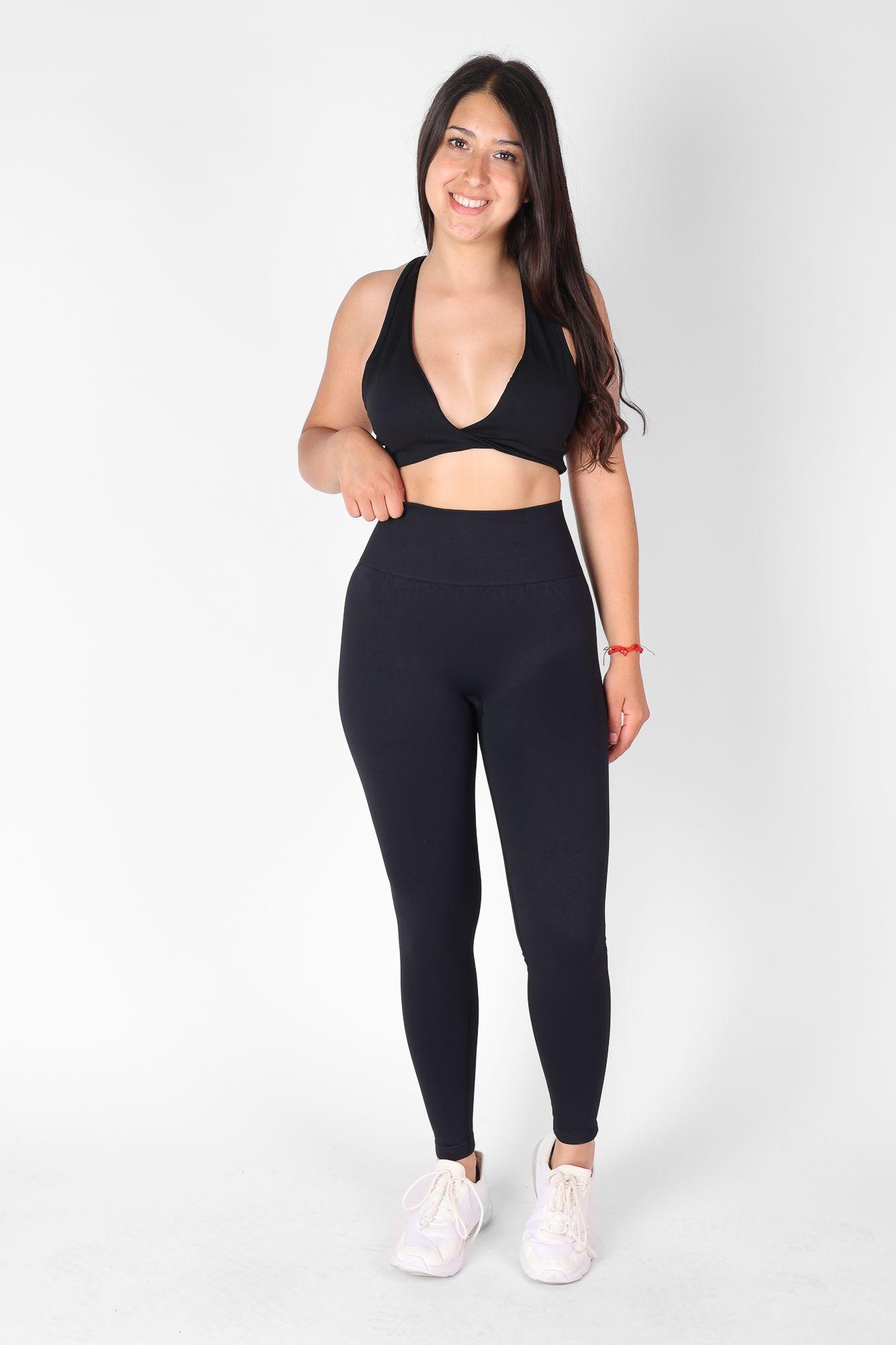 Calza Mujer Deporte Levanta cola doble Push Up Negro de Alta calidad-2