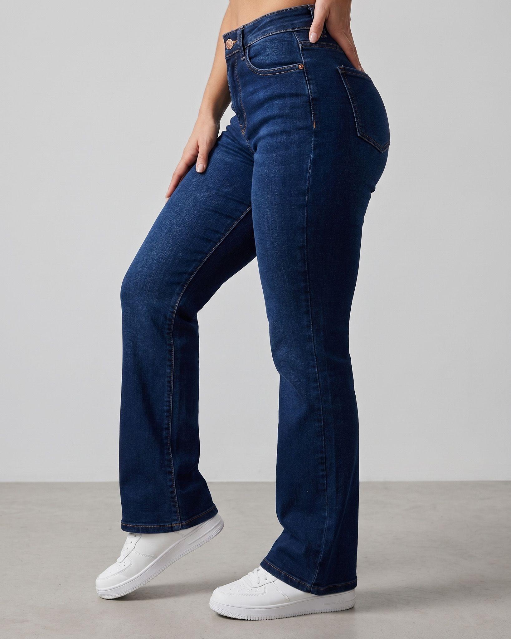 Pantalón Denim Wide Leg Azul Profundo - Tiro Alto Stretch-2
