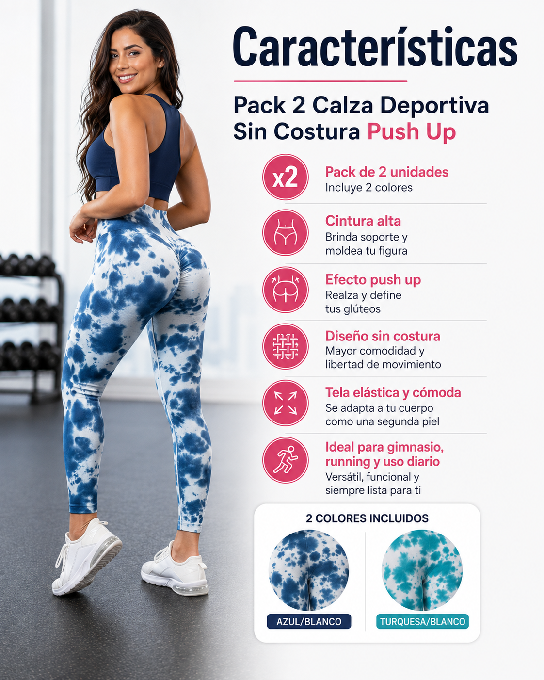 Pack 2 Calza Deportiva Sin Costura Push Up-1