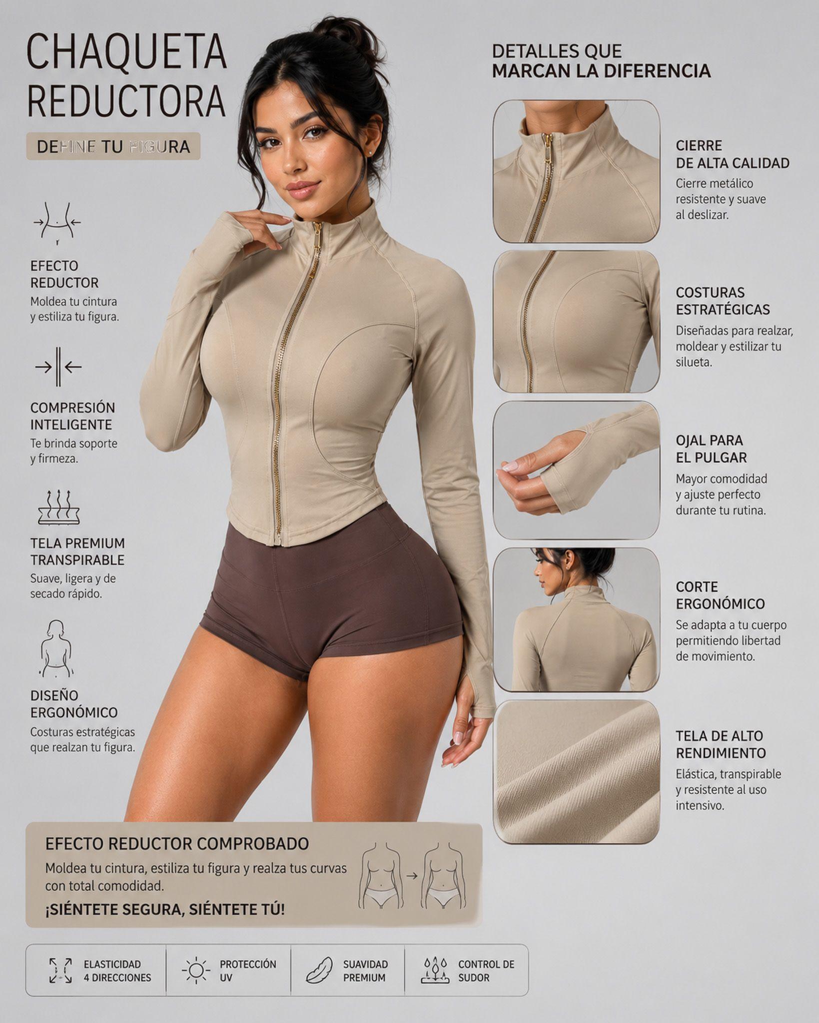 Chaqueta Corta Deportiva Entallada Mujer Cierre Dorado-5