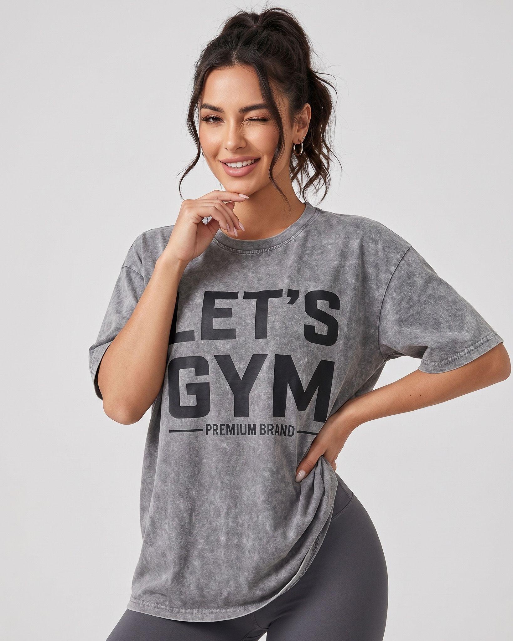 Polera Oversize Lets Gym - Look Retro Urbano Prelavada-0