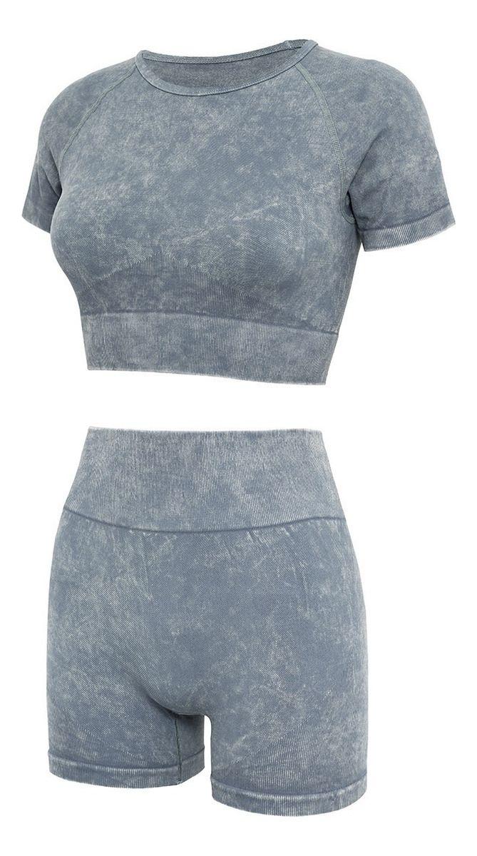 Conjunto Deportivo Mujer Manga Corta Y Short Push Up Yj203-1