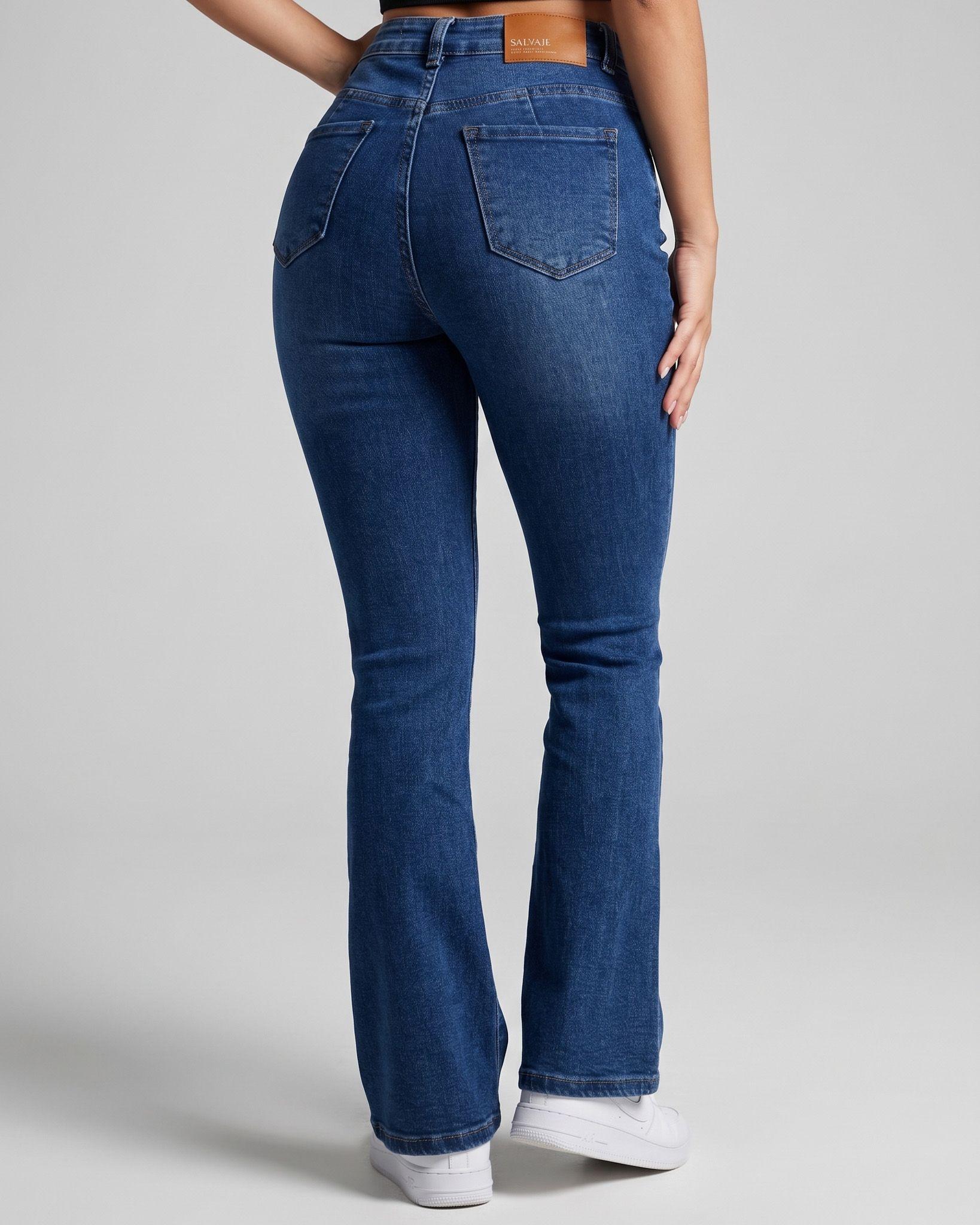 Pantalón Flare/Bootcut Azul Tiro Alto - Calce Modelador-2